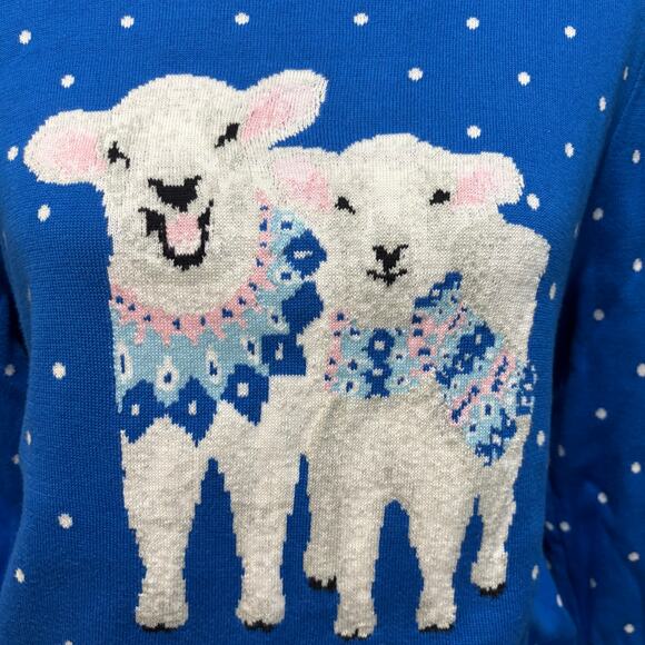 Lands' End Vintage Polka Dot Lamb Holiday Supima Cotton Sweater, Medium Petite - Picture 2 of 6